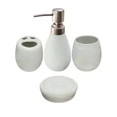 GENERICO - Set Accesorios De Baño 4 Piezas Cerámica Blanco 380ML