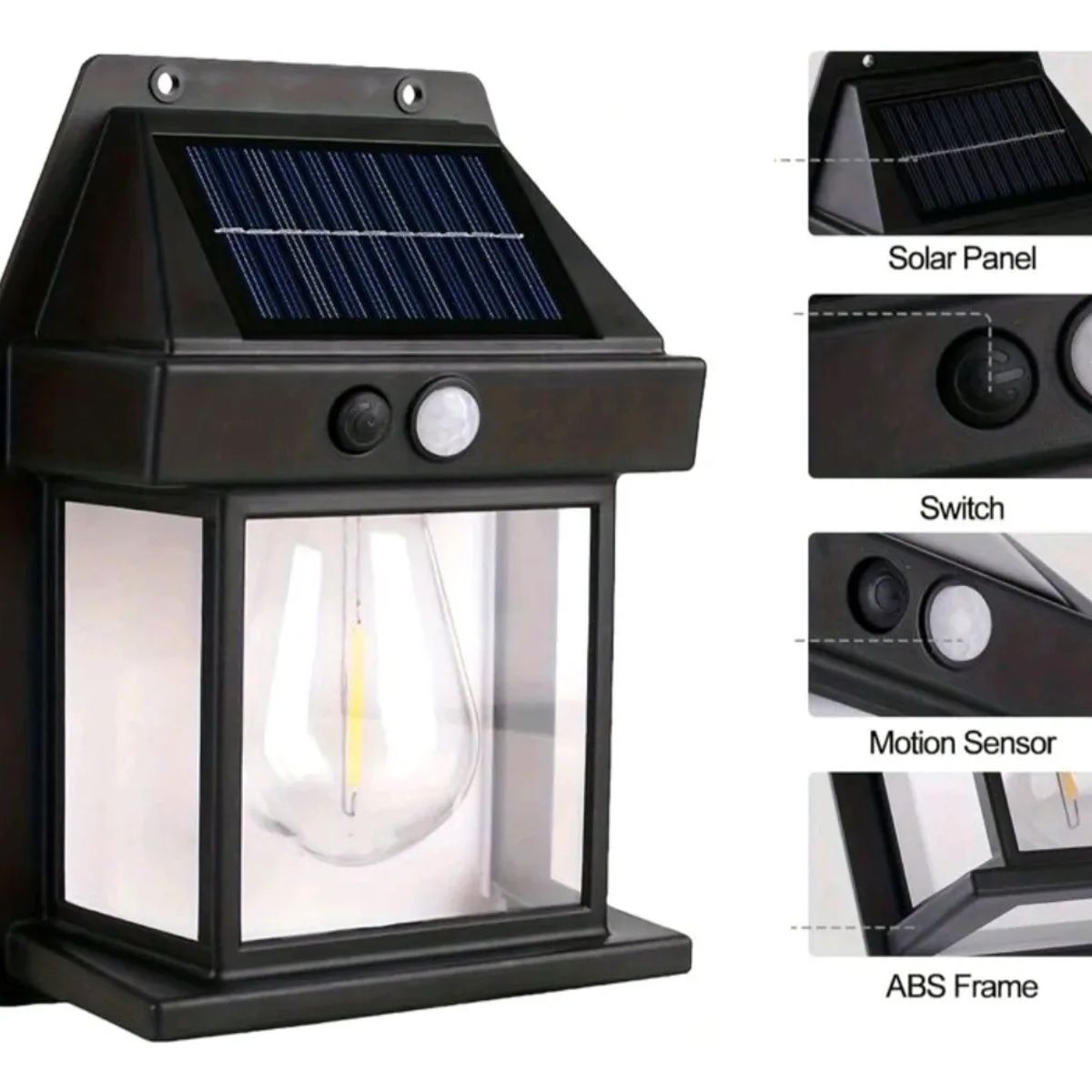 GENERICO - FOCO SOLAR TIPO FAROL SENSOR DE MOVIMIENTO EXTERIOR