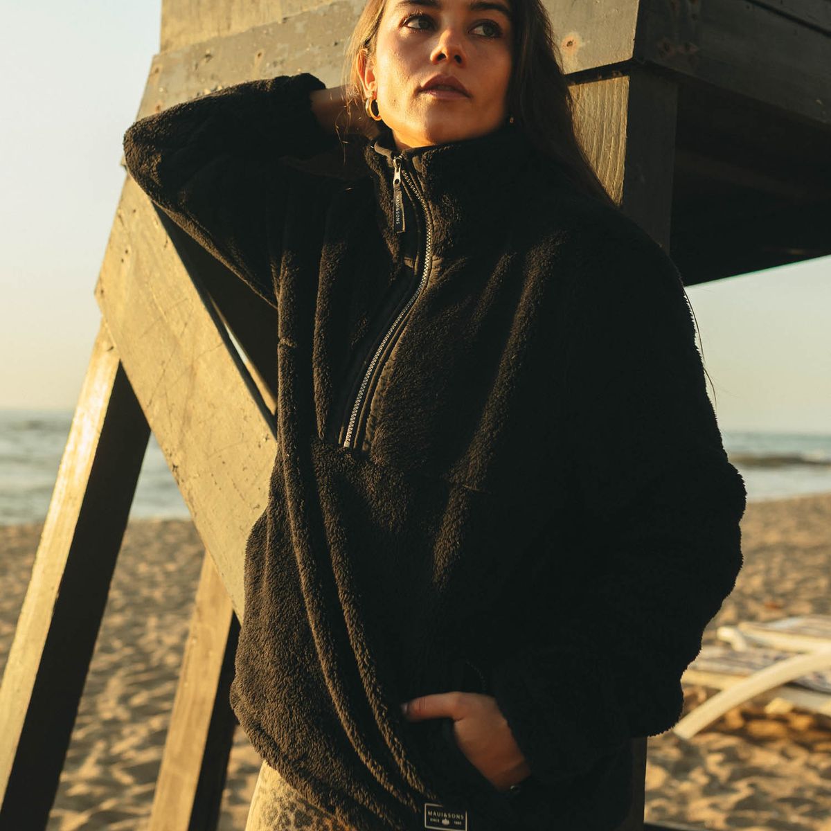 MAUI AND SONS - Poleron FZ Coral Quartz Negro Mujer Maui And Sons