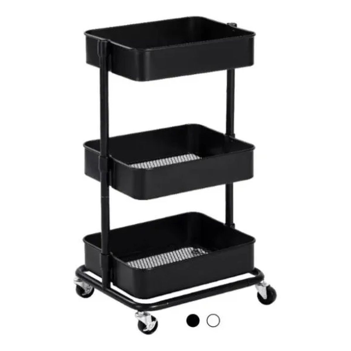 GENERICO - Carro Organizador 3 Niveles Acero Negro Con Ruedas 30kg