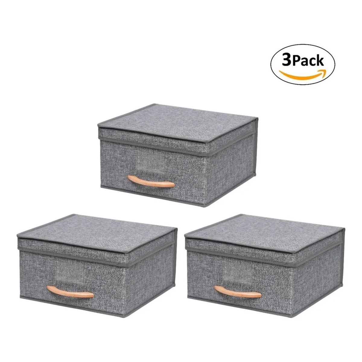 GENERICO - Caja Organizadora Plegable Tela Poliéster Manilla Madera Visor - Pack 3
