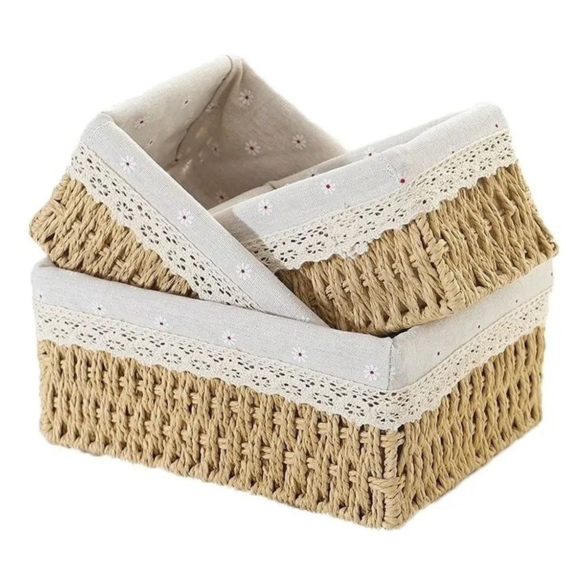 GENERICO - Cestas Organizador de Yute Forradas Beige Set de 3