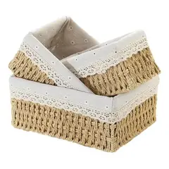 GENERICO - Cestas Organizador de Yute Forradas Beige Set de 3