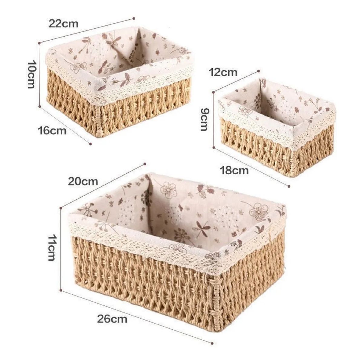 GENERICO - Cestas Organizador de Yute Forradas Beige Set de 3