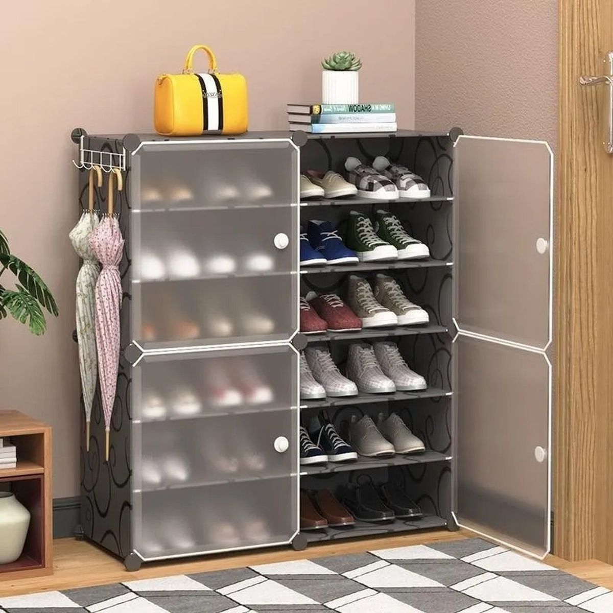 GENERICO - Zapatero Modular Plástico Multifuncional con Puertas Transparente