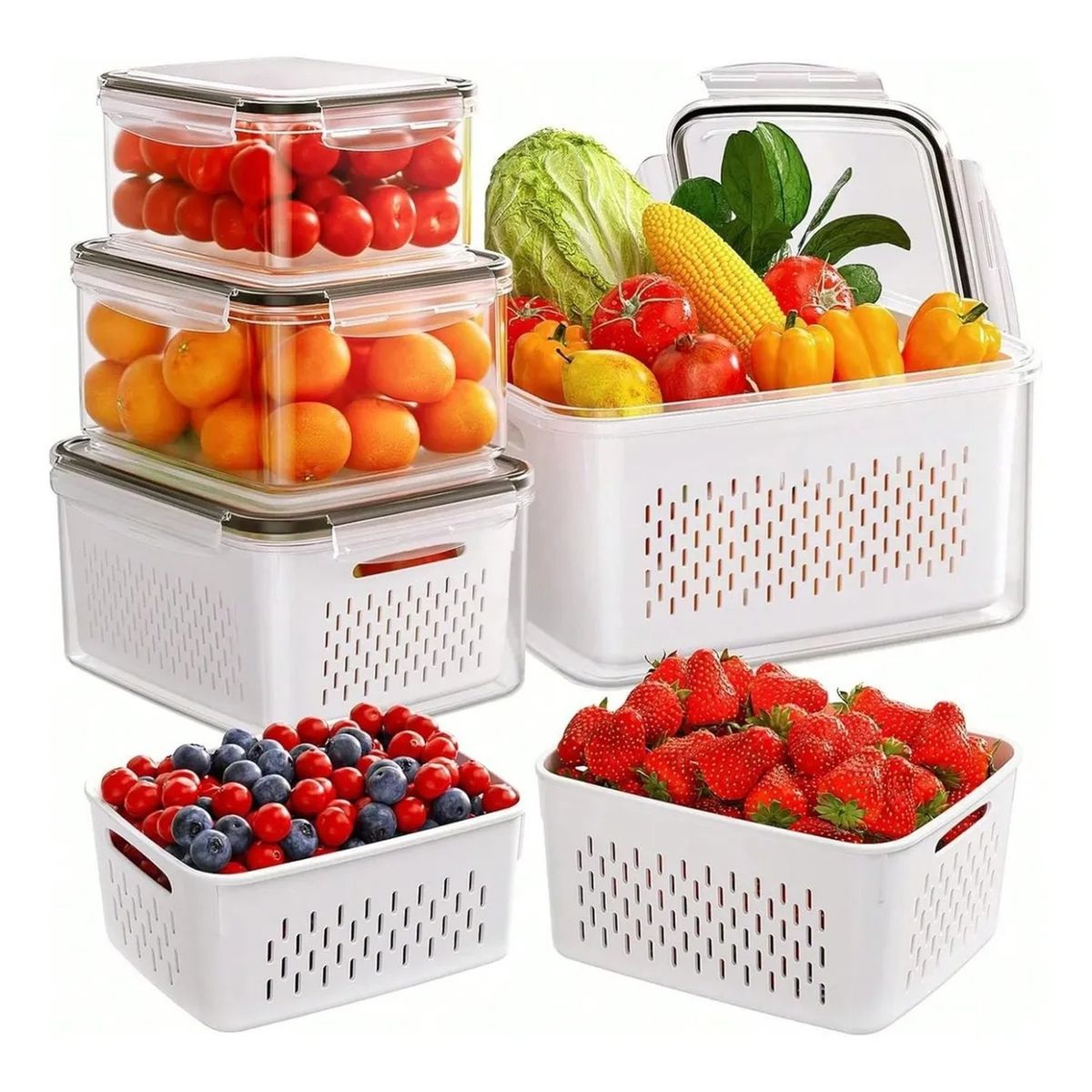 GENERICO - Caja de Almacenamiento de Alimentos Plástico con Tapa y Drenaje