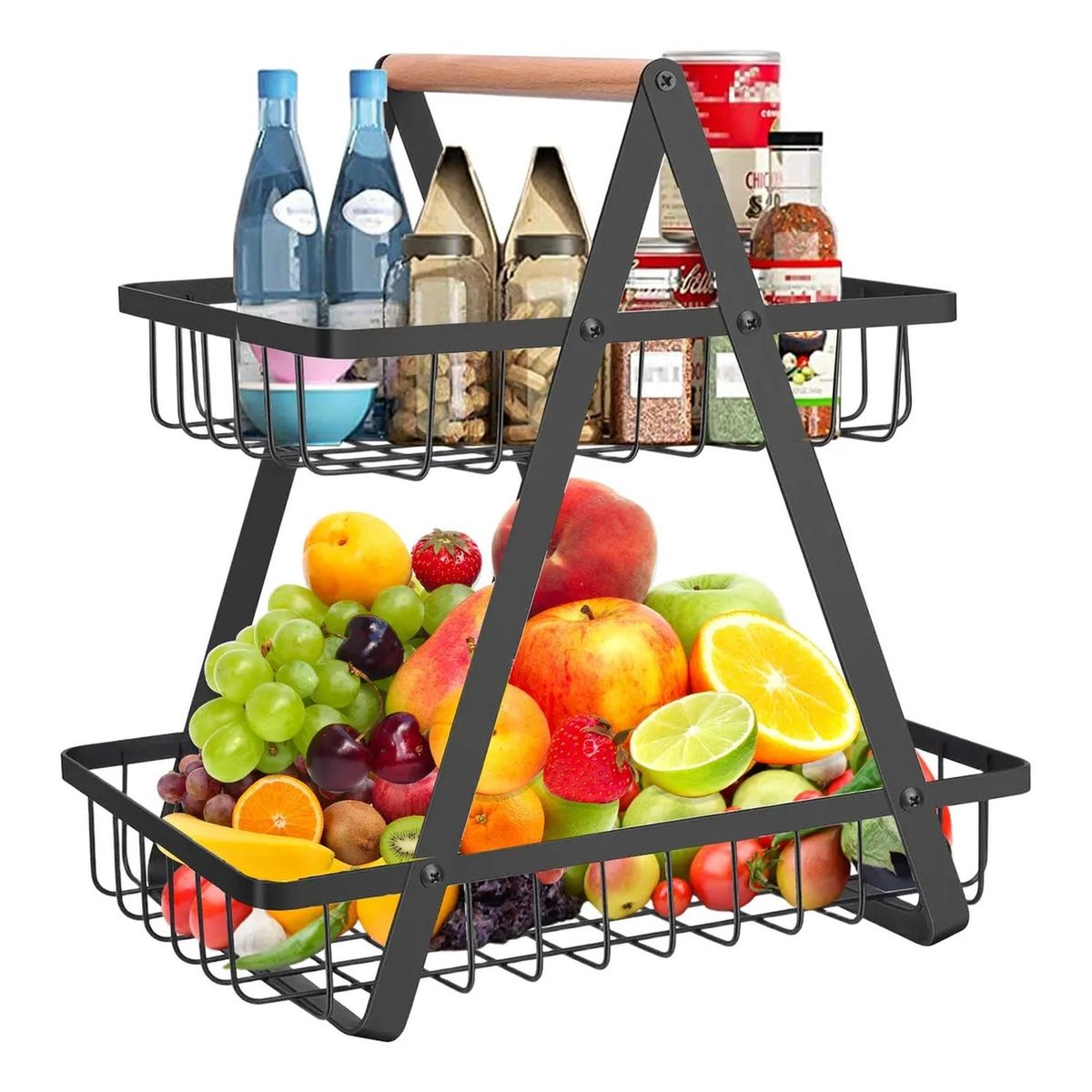GENERICO - Organizador De Cocina Metálico De 2 Niveles Negro Rectangular