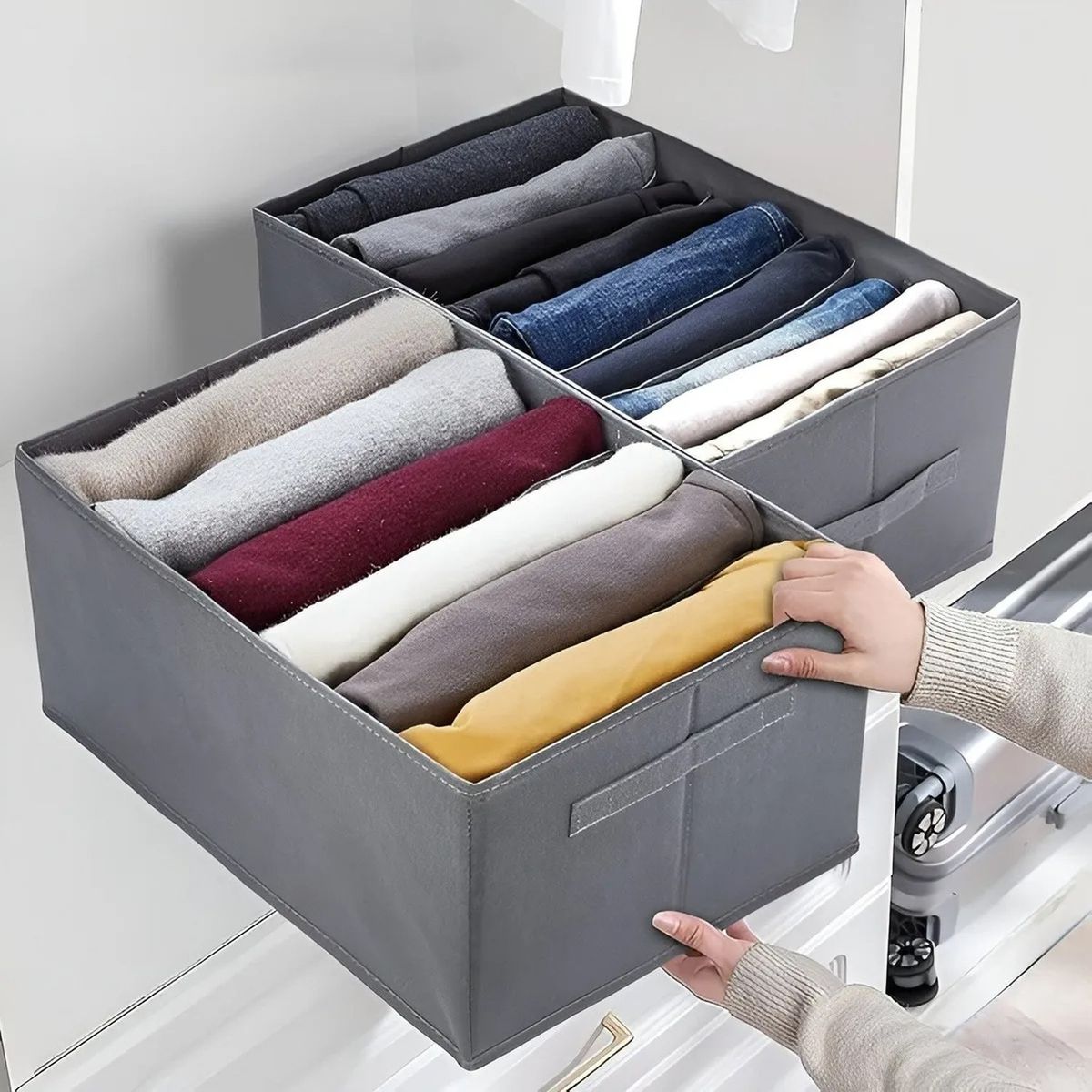 GENERICO - Caja Organizadora De Ropa Plegable Tela Gris Multipropósito