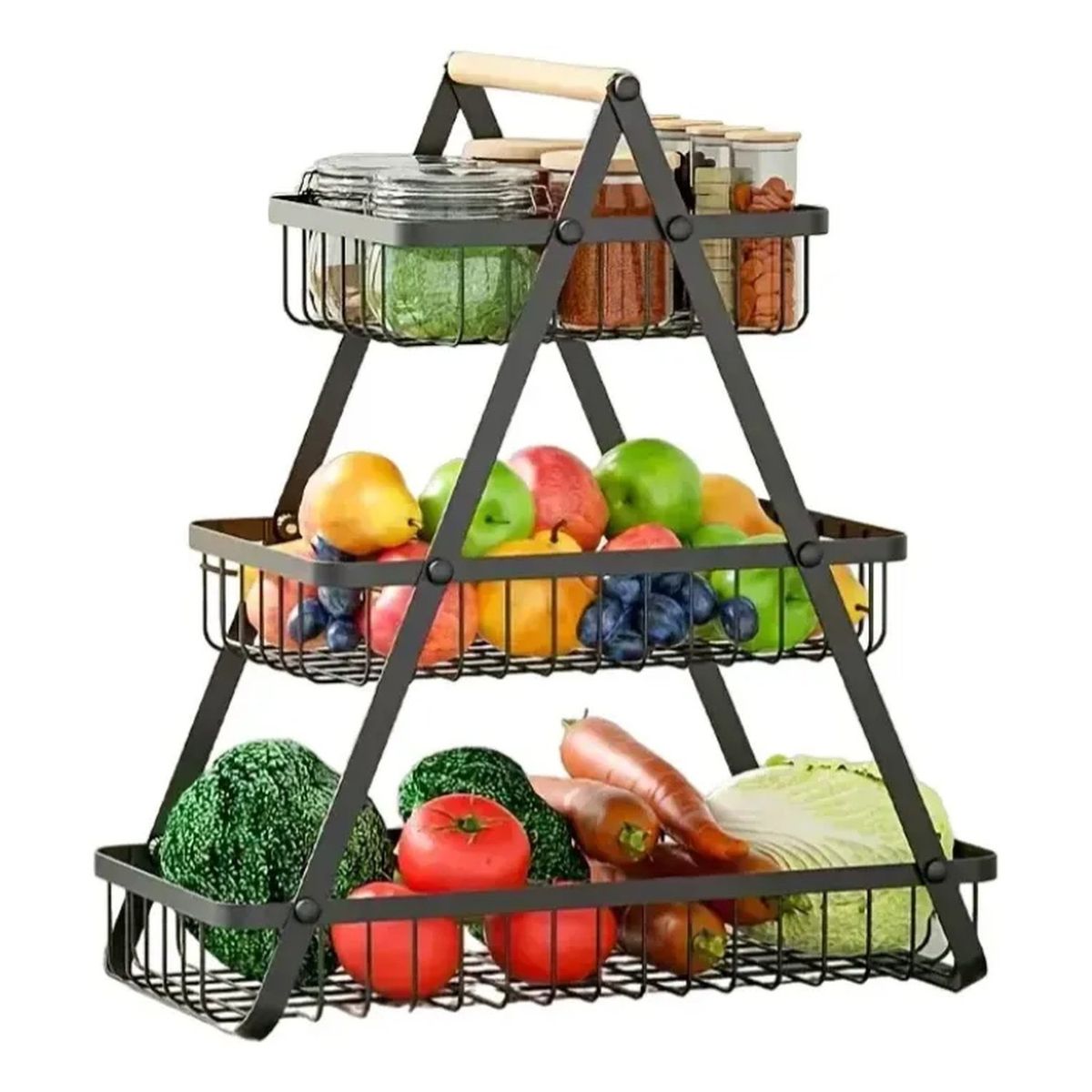 GENERICO - Organizador De Cocina Metálico 3 Niveles Negro