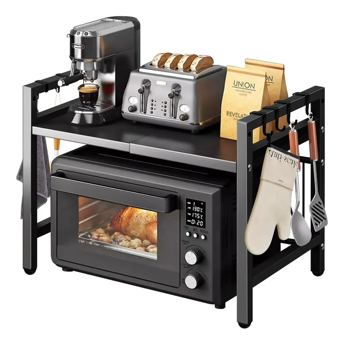 GENERICO - Estante de Cocina Ajustable Multifuncional Acero al Carbono Negro