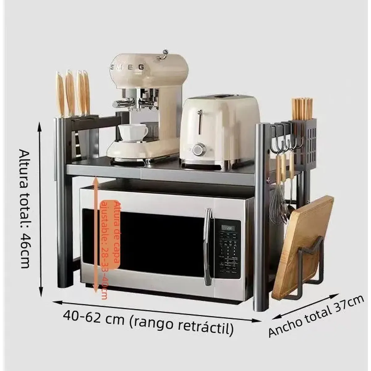 GENERICO - Estante de Cocina Ajustable Multifuncional Acero al Carbono Negro