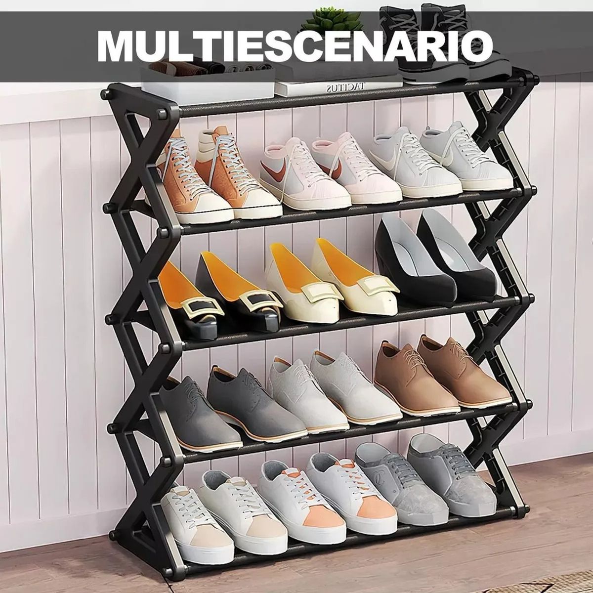 GENERICO - Estantería de Zapatos Plegable 5 Niveles Plástico Negro
