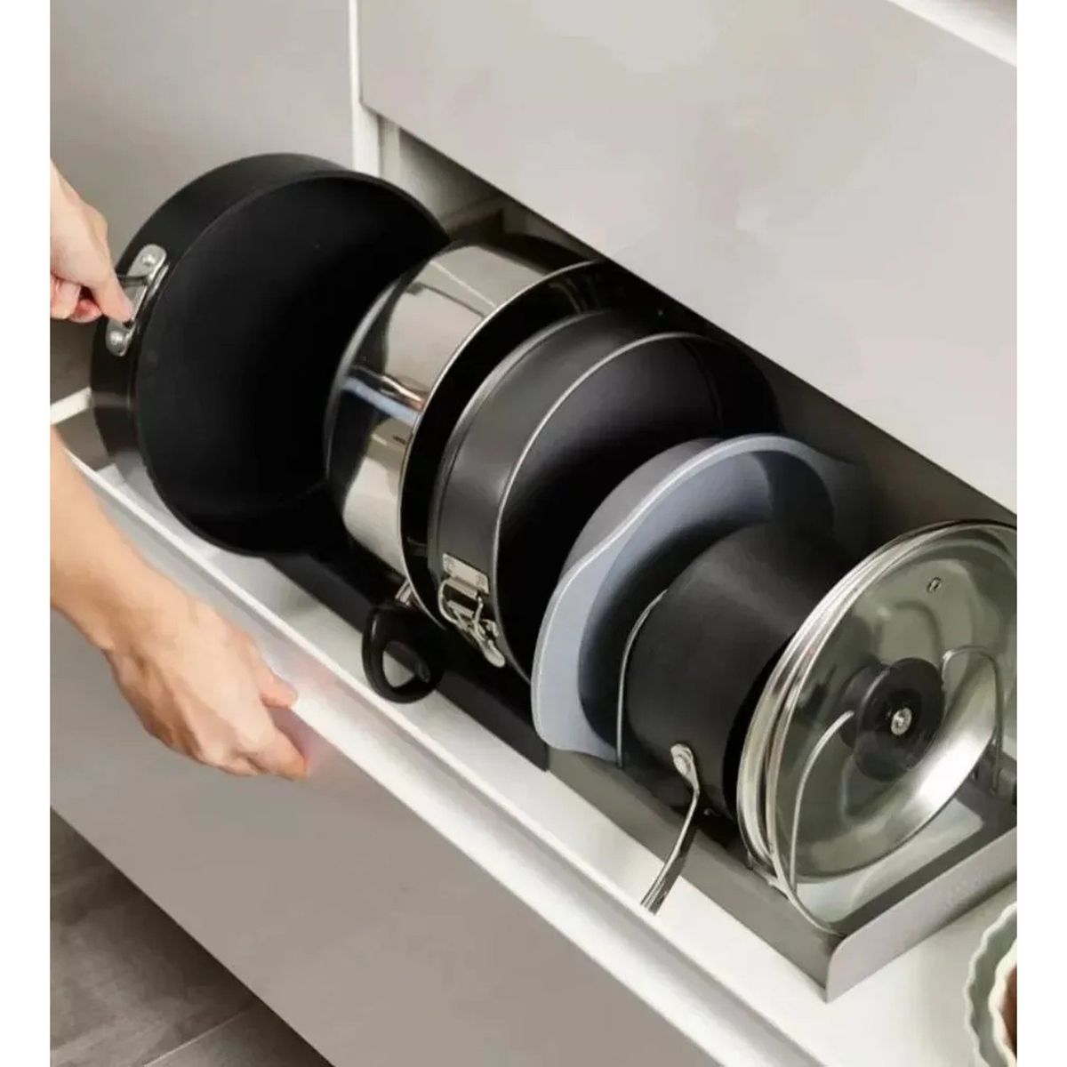 GENERICO - Organizador de Ollas y Tapas Ajustable Acero Inoxidable