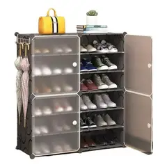 GENERICO - Zapatero Modular de Plástico y Metal Negro con Puertas y Estantes