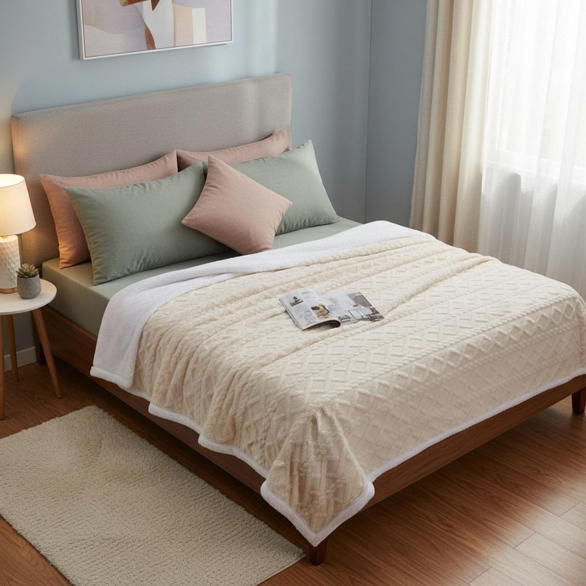 GENERICO - Frazada Con Chiporro Polar 1.5 Plazas Medida 150x200cm - Crema - 1,5 Plazas