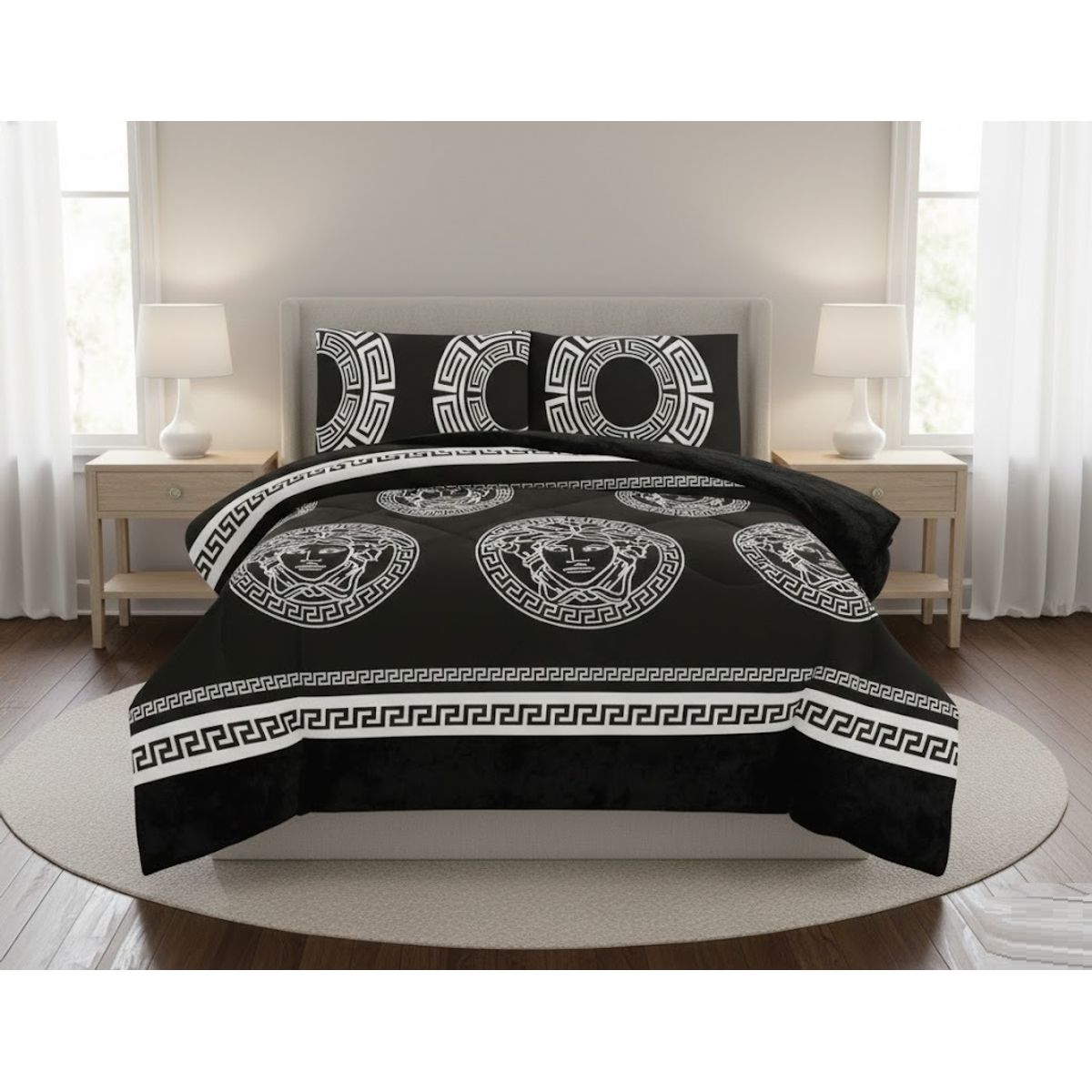 GENERICO - COBERTOR DE INVIERNO 2 PLAZA PLUSH CON CHIPORRO DISEÑO NEGRO GRIEGO  DN