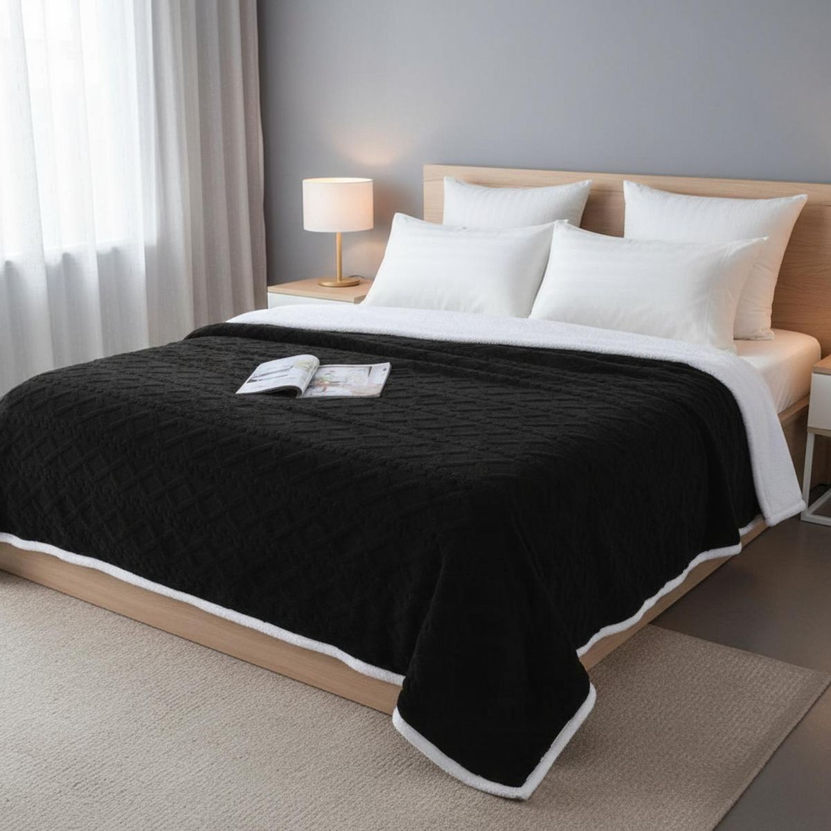 GENERICO - Frazada Con Chiporro Polar Camas King - 2 Plazas 220x230cm - Negro - King