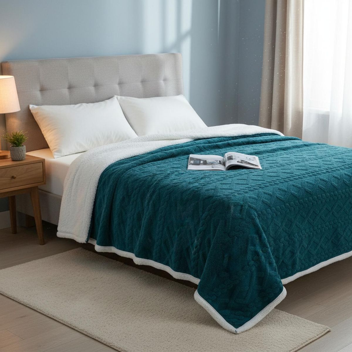 GENERICO - Frazada Con Chiporro Polar 1.5 Plazas Medida 150x200cm - Turquesa - 1,5 Plazas