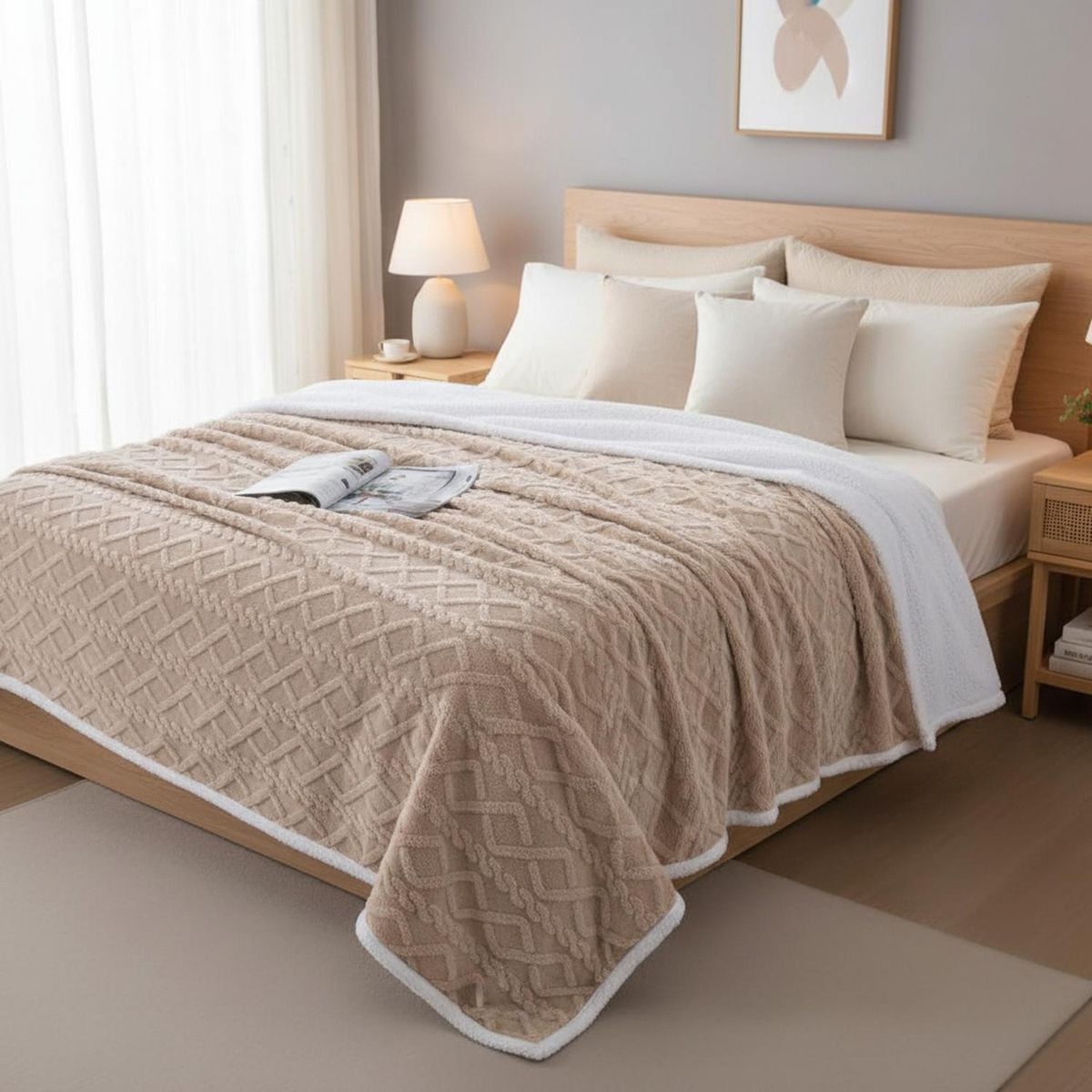 GENERICO - Frazada Con Chiporro Polar 1.5 Plazas Medida 150x200cm - Beige - 1,5 Plazas