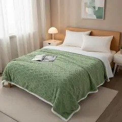 GENERICO - Frazada Con Chiporro Medida 2 Plazas Polar Invierno - Verde - 2 Plazas