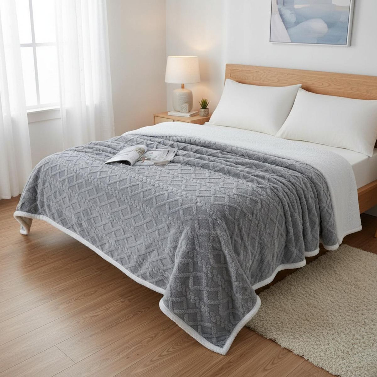 GENERICO - Frazada Con Chiporro Polar 1.5 Plazas Medida 150x200cm - Gris - 1,5 Plazas