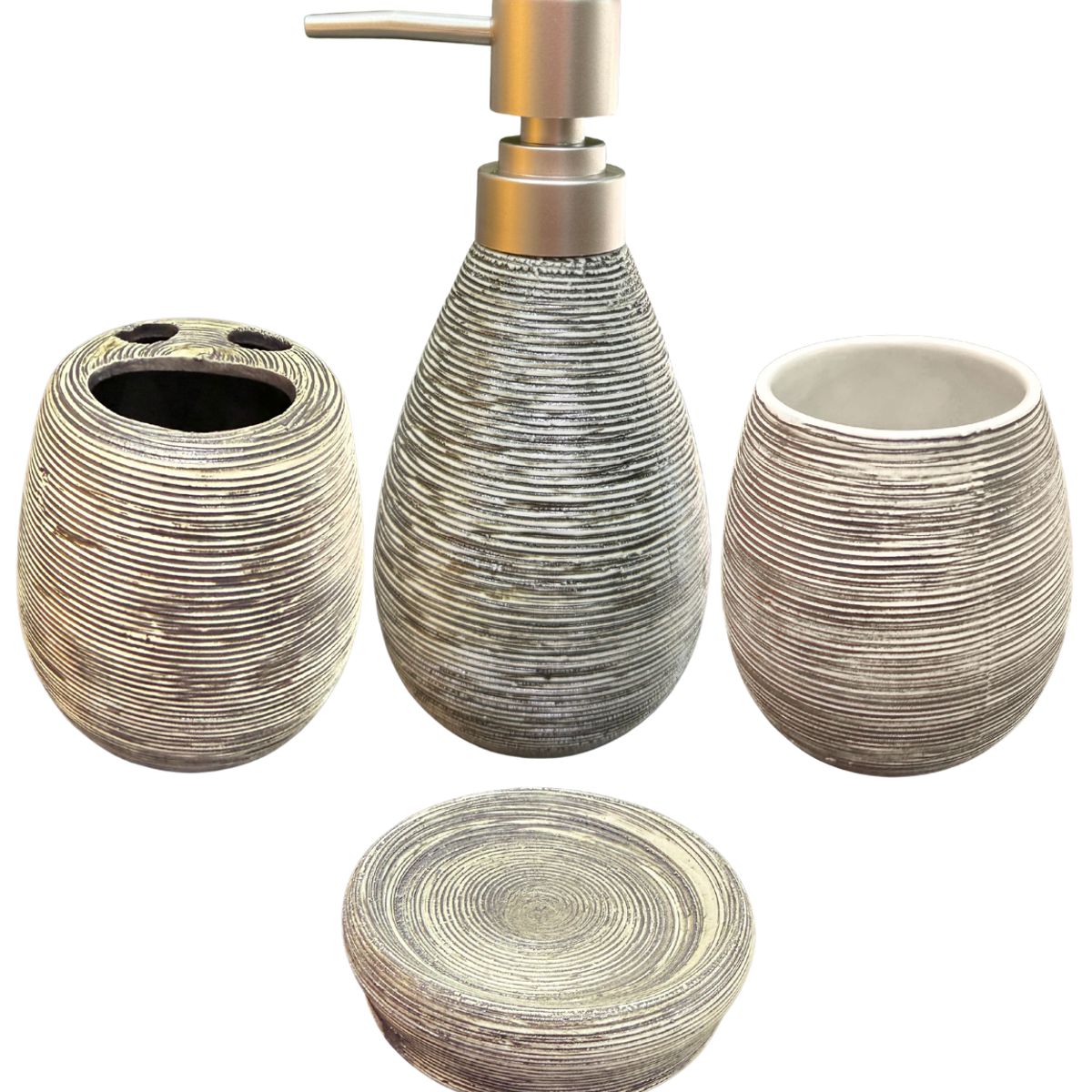 GENERICO - Set Accesorios De Baño 4 Piezas Cerámica Gris 380ML