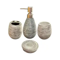 GENERICO - Set Accesorios De Baño 4 Piezas Cerámica Gris 380ML