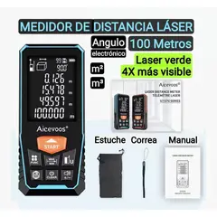 GENERICO - Medidor de distancia láser 100mts Laser verde Mts Cuadrados mts cubicos suma resta Distanciometro