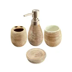 GENERICO - Set Accesorios De Baño 4 Piezas Cerámica Café 380ML