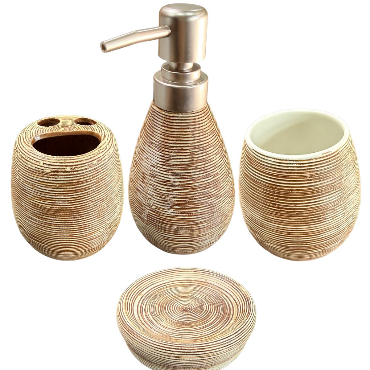 GENERICO - Set Accesorios De Baño 4 Piezas Cerámica Café 380ML