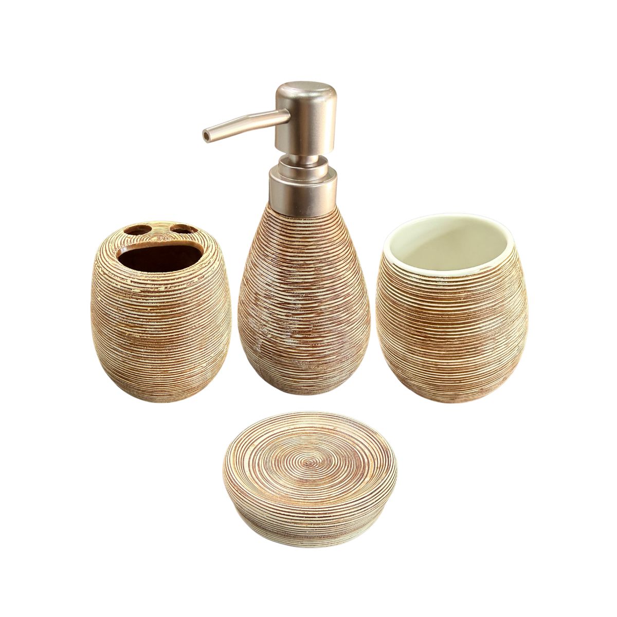 GENERICO - Set Accesorios De Baño 4 Piezas Cerámica Café 380ML