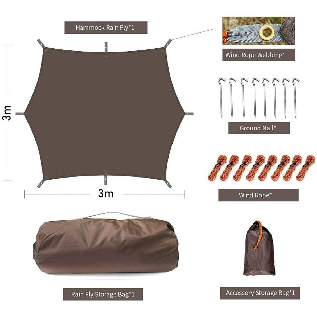 GENERICO - Toldo Carpa 3x3m Estaca Parasol Portátil Refugio Proteccion