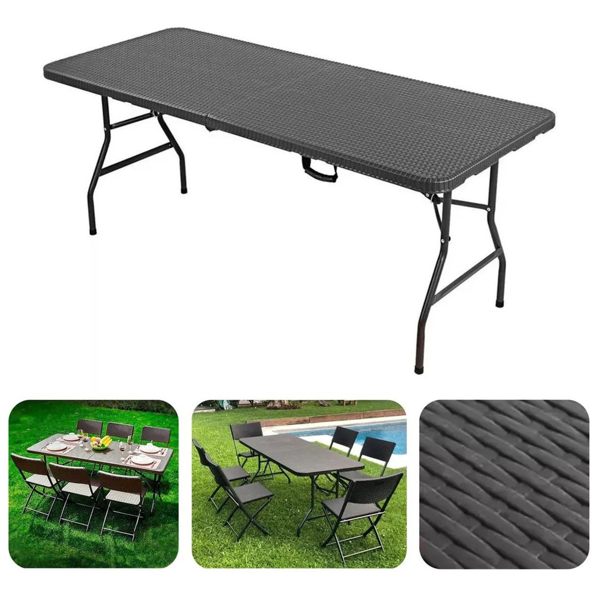 GENERICO - Mesa Plegable Tipo Maleta 180 Mts Portatil Terraza Rattan