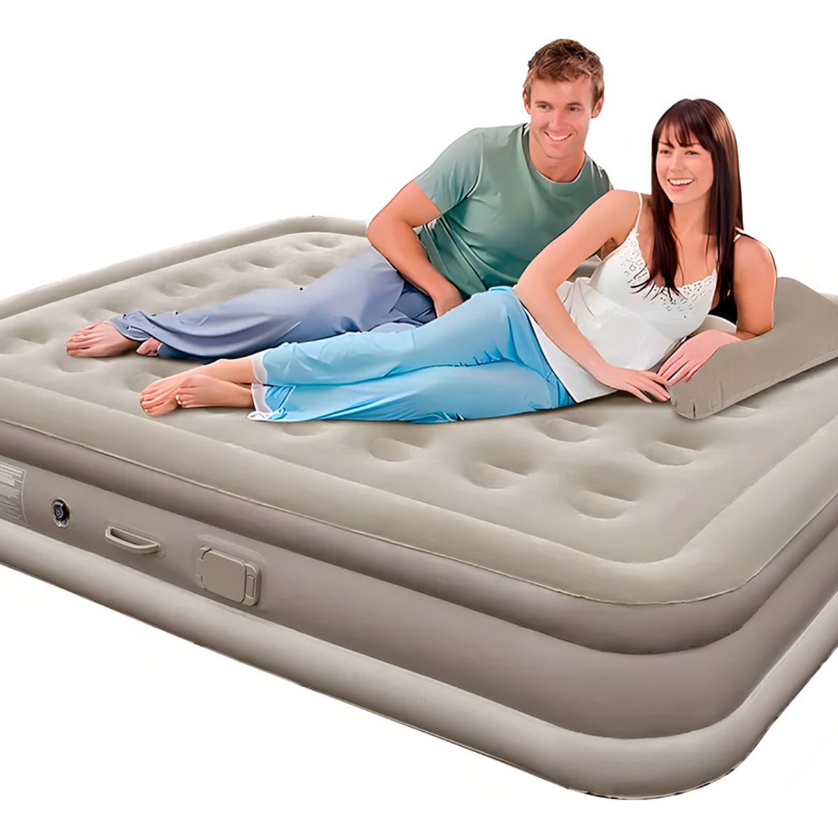 GENERICO - Colchón Cama Inflable Eléctrico 2 Plazas Con Dos Almohadas Color Beige - 212088