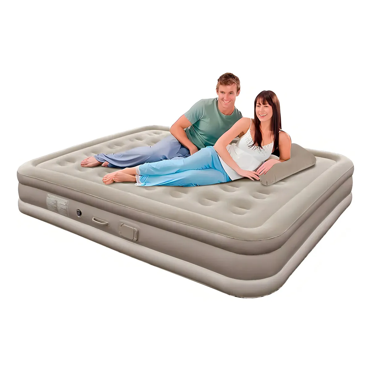 GENERICO - Colchón Cama Inflable Eléctrico 2 Plazas Con Dos Almohadas Color Beige - 212088