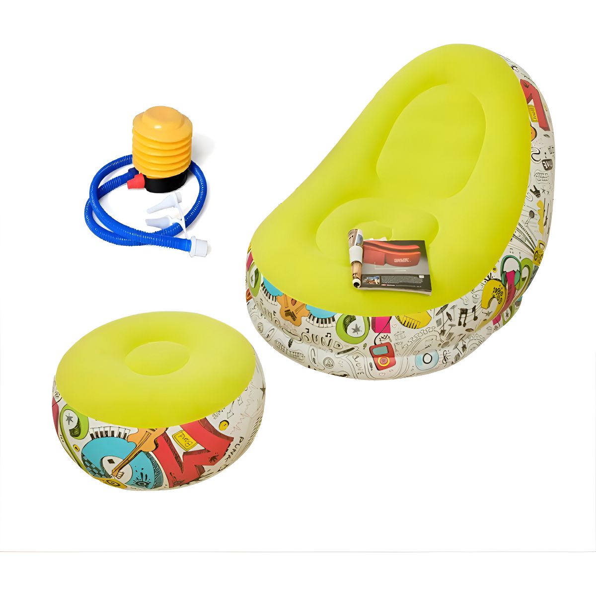 GENERICO - Sofá Tumbona Silla Inflable Reposa Pies Puff X L + Inflador Color Amarillo - 212092