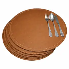 IRM - Pack 6 Manteles Individuales Eco Cuero Redondo 38cm Café