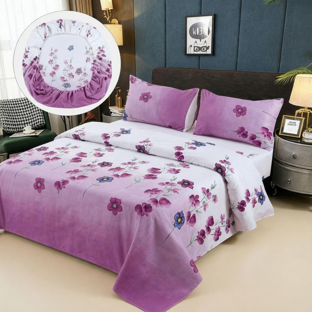 GENERICO - Juego De Sabanas 100% Algodón 1.5 Plazas + 1 Funda Almohada - Multicolor - 1,5 Plazas