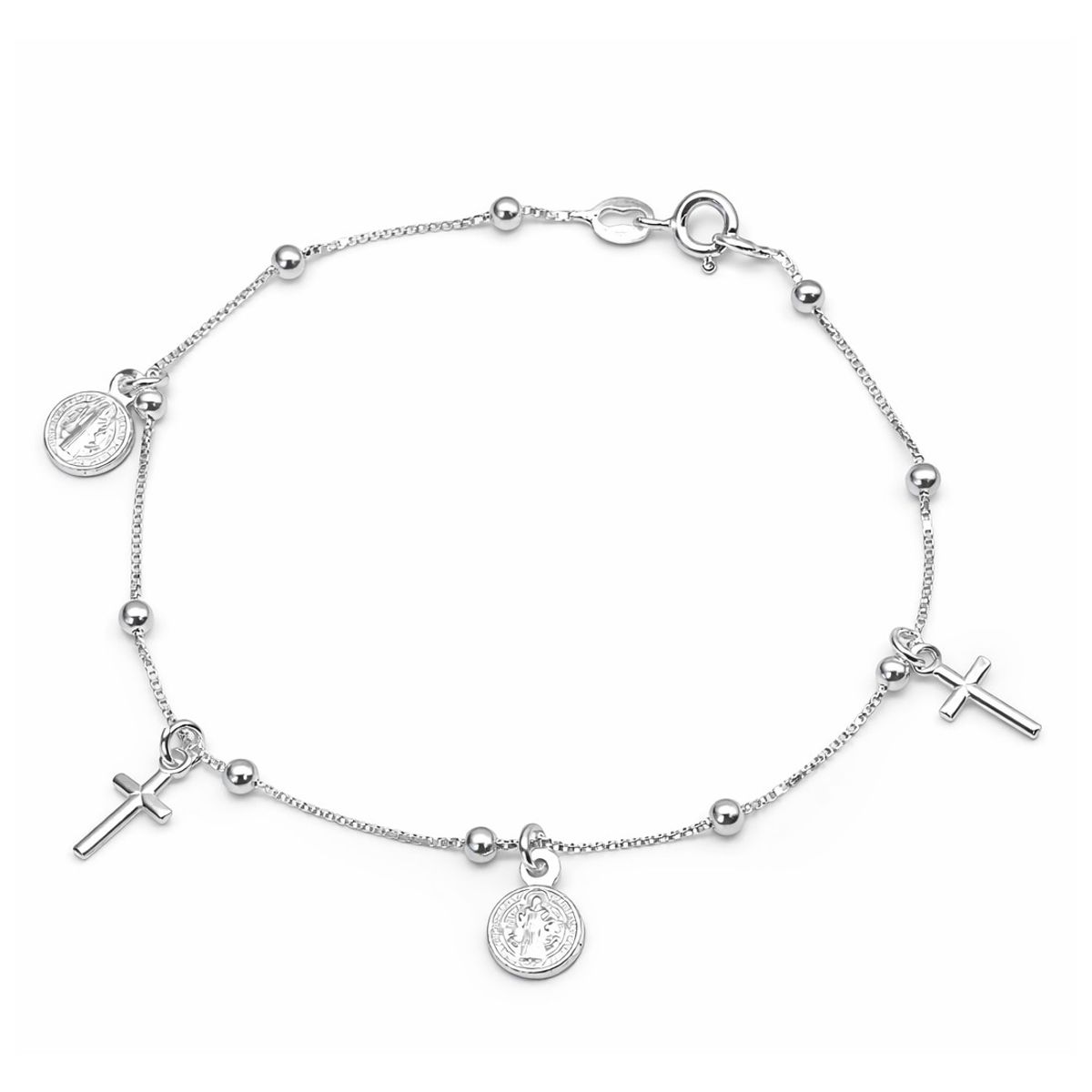 TODOJOYAS - Pulsera Plata 925 San Benito Medallas y Cruz