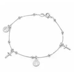 TODOJOYAS - Pulsera Plata 925 San Benito Medallas y Cruz