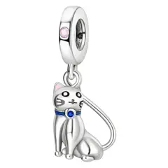 TODOJOYAS - Charm Dije Plata 925 Gato Sentado Collar Azul