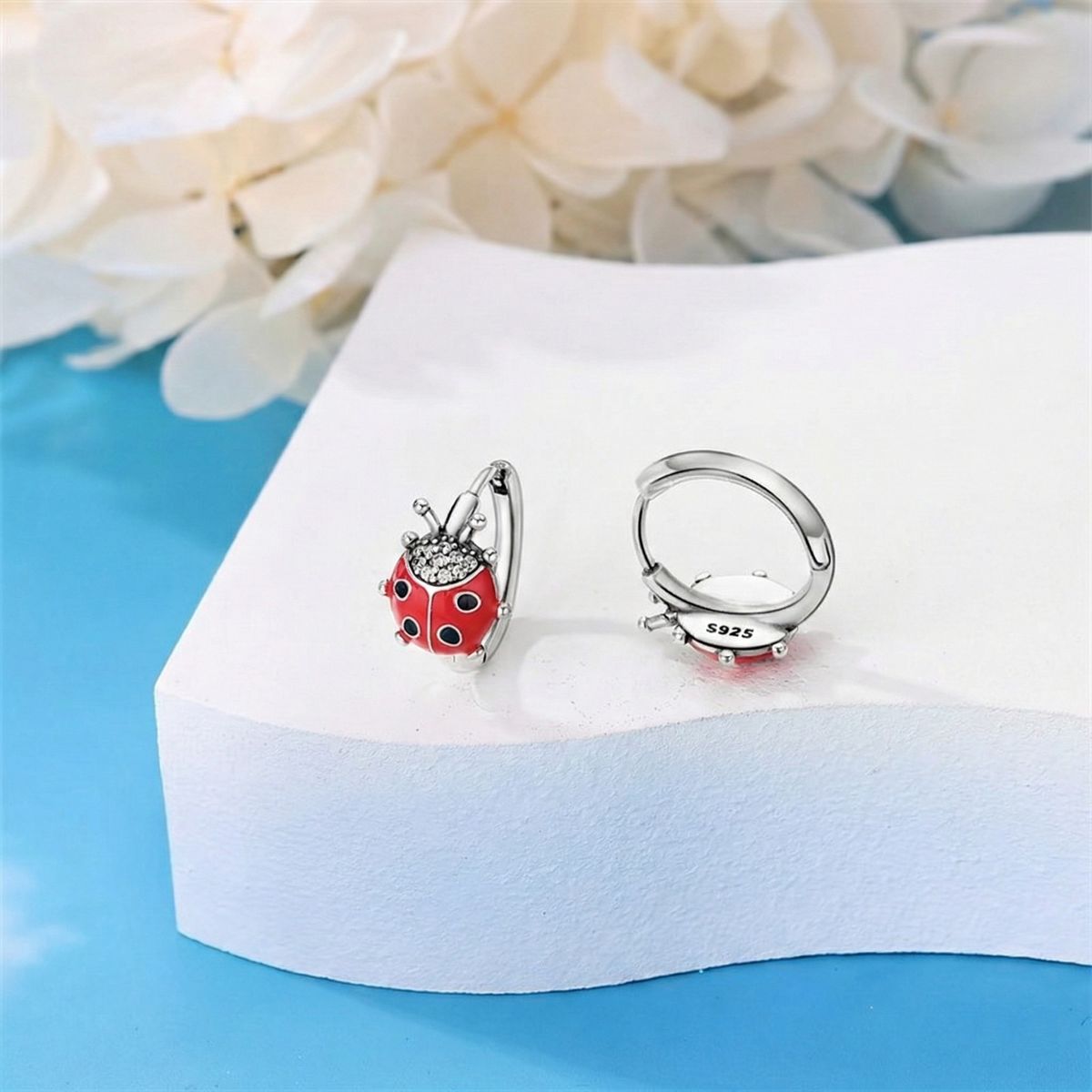 TODOJOYAS - Aros Plata 925 Mariquita Argolla 14mm