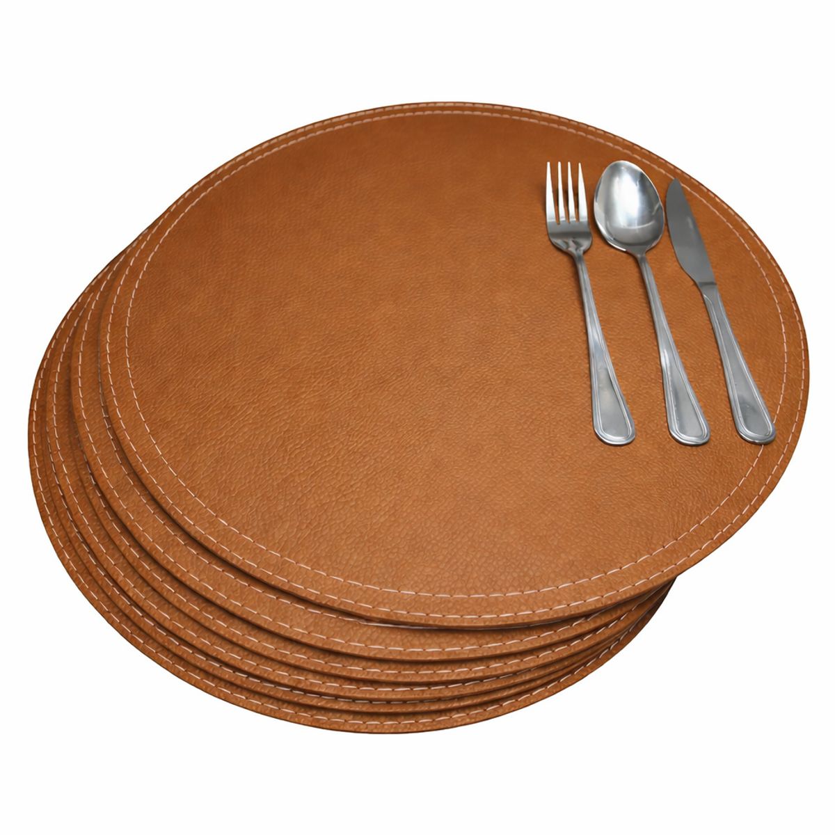 IRM - Pack 6 Manteles Individuales Eco Cuero Redondo 38cm Café