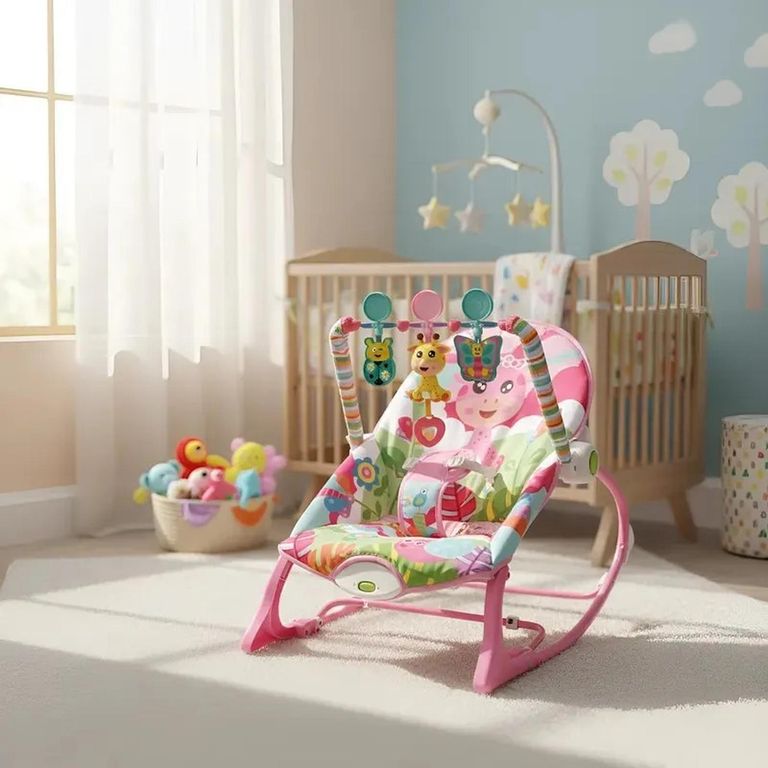 Silla Mecedora Para Bebe Nido Cvibrador Celeste - Rosa