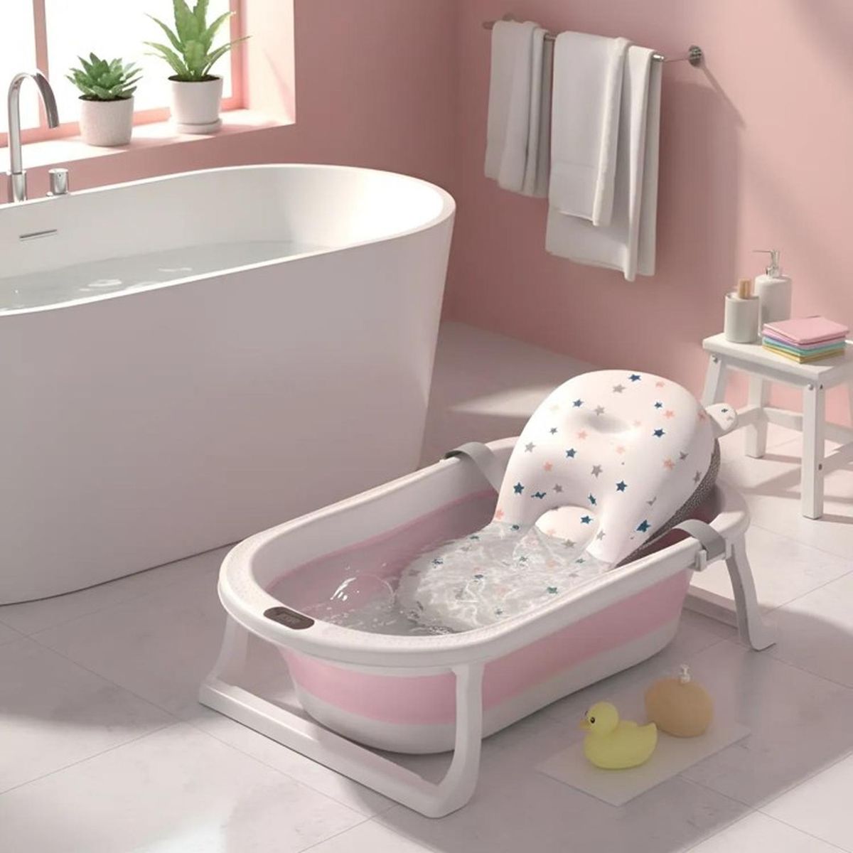 JAGIMA - Bañera Plegable Bebé + Malla + Termómetro - Jagima - Rosa