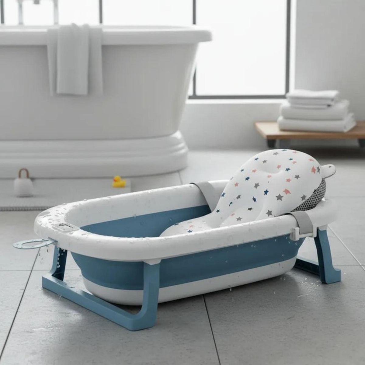 JAGIMA - Bañera Plegable Bebé + Malla + Termómetro - Jagima - Celeste