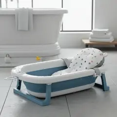 JAGIMA - Bañera Plegable Bebé + Malla + Termómetro - - Celeste