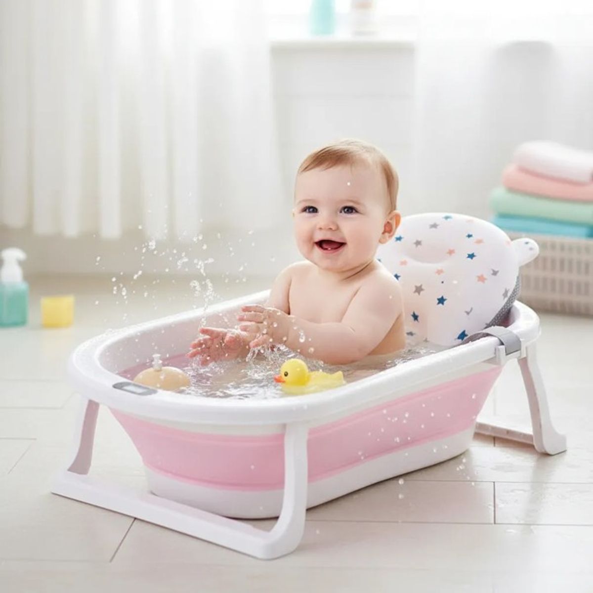 JAGIMA - Bañera Plegable Bebé + Malla + Termómetro - Jagima - Verde
