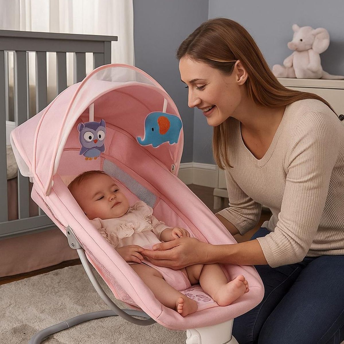 JAGIMA - Cuna Bebe Mecedor Eléctrico 3 En 1 Música Silla Mecedora - Rosa