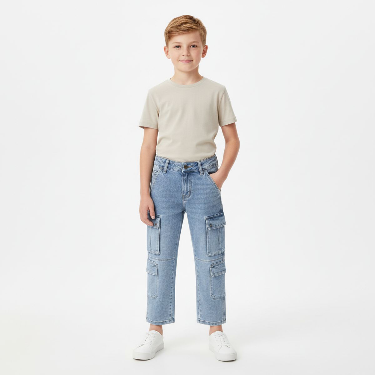 KIBOU - Pantalon Jeans Niño Cargo Urbano Con Bolsillos Funcionales